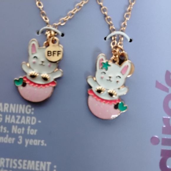 Claire's Pink Mermaid Cat Best Friends Necklace Set 16"-19" Chain - Picture 2 of 6